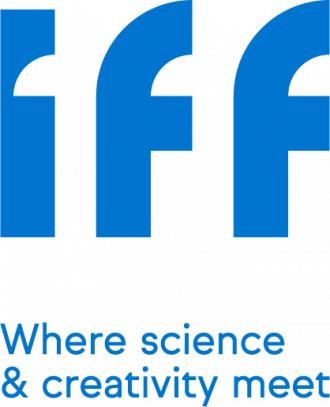 Logo van IFF. De letters 'IFF' zijn in een dik, blauw lettertype weergegeven. Onder de naam staat de slogan 'Where science & creativity meet' in een kleinere, eveneens blauwe letterstijl.