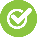 A green circular icon with a white finch in a partial circle in the middle. The symbol stands for approval, completion or quality control.