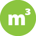 A green circular icon with the white text &quot;m³&quot; in the middle, which indicates the unit cubic meter (Cubic meter). The symbol refers to volume, measurements or storage capacity.